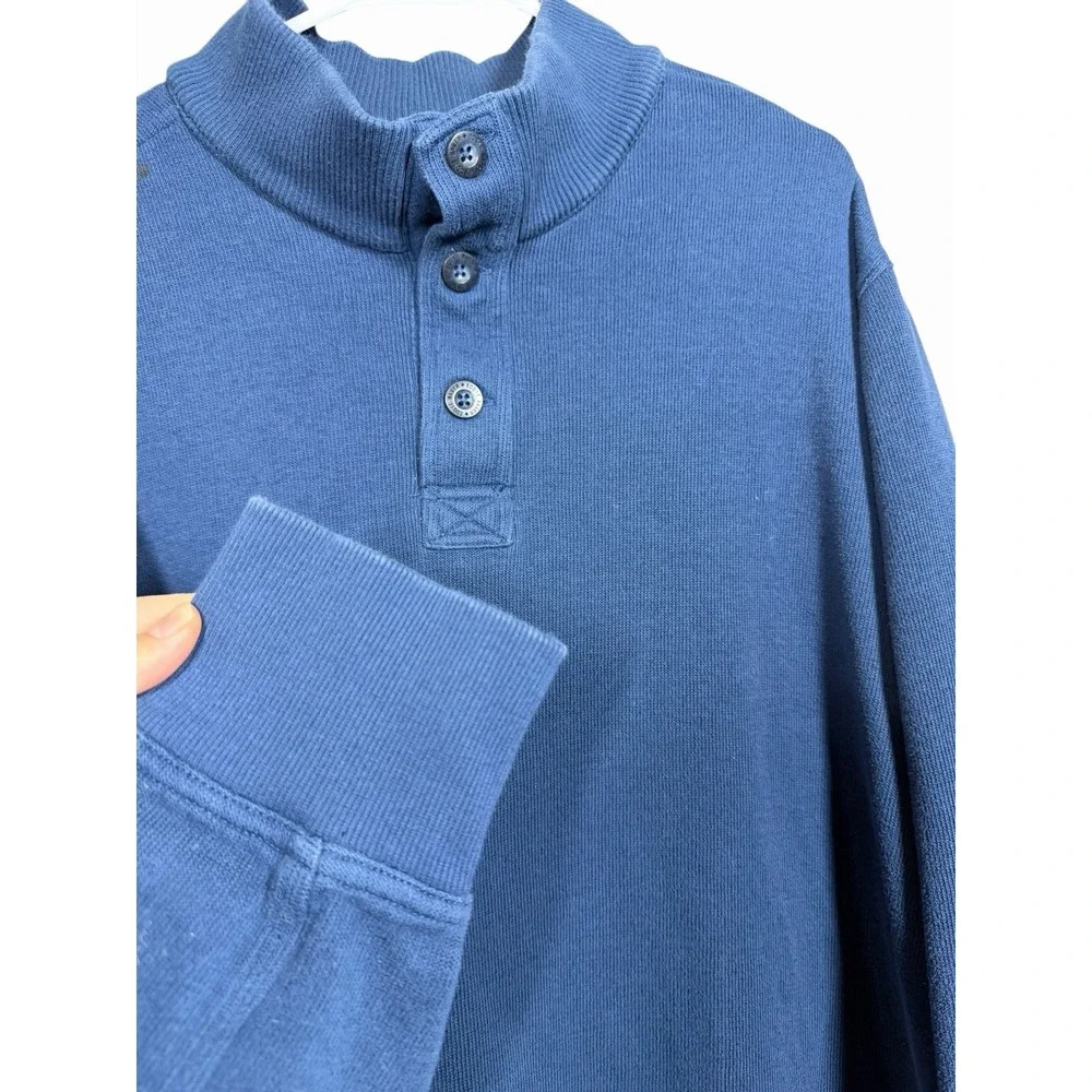 Eddie Bauer Men's XL Mock Neck Henley Sweatshirt Blue 100% Cotton Long‎ Sleeve